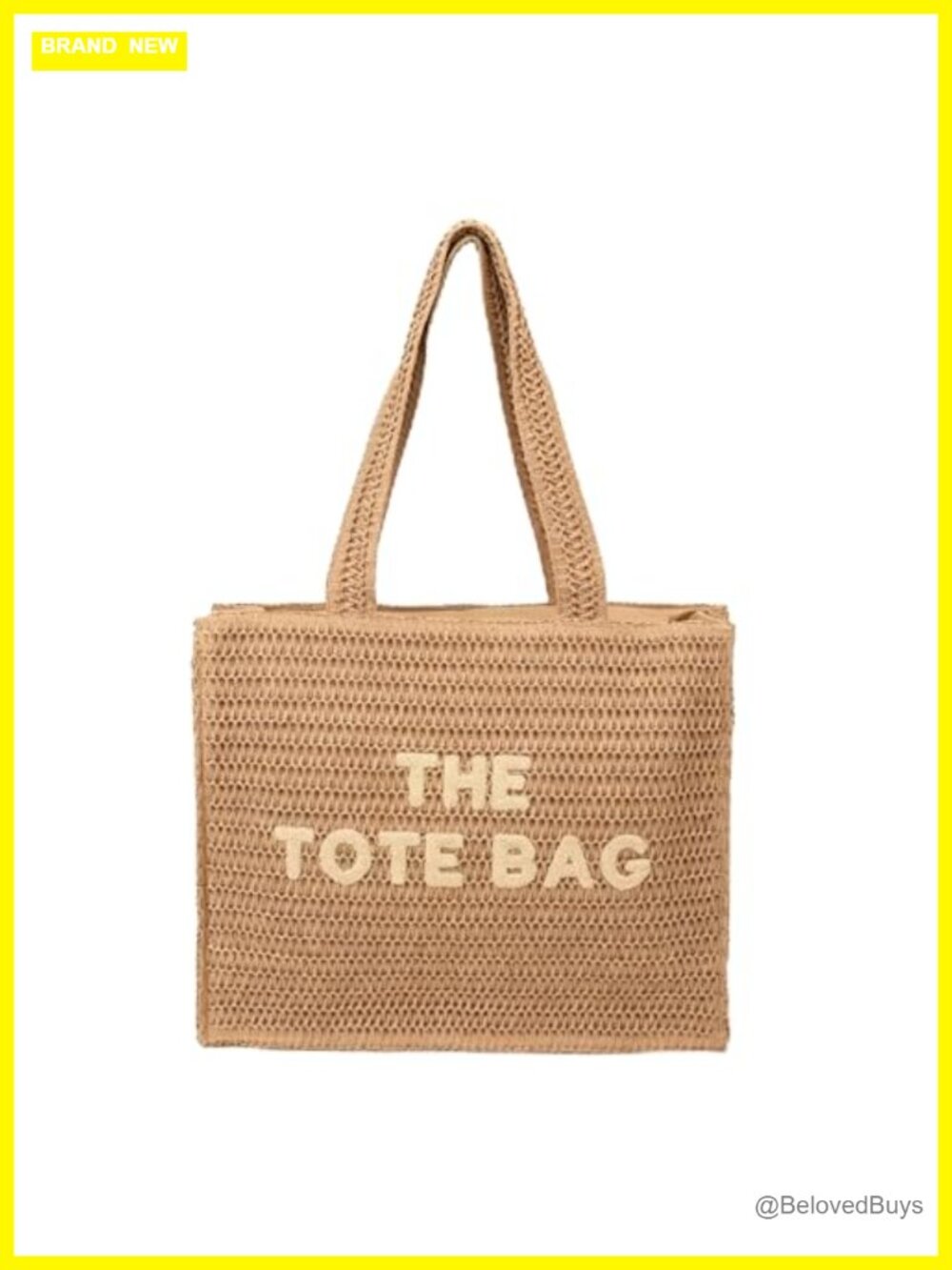 Large Woven Straw Tote Bag with THE TOTE BAG Embroidery, Handmade Crochet